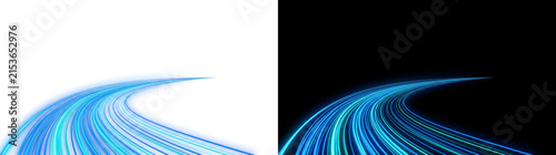 Obraz na plátně Curved road lines of glowing blue and teal light sweep across in PNG, Transparen
