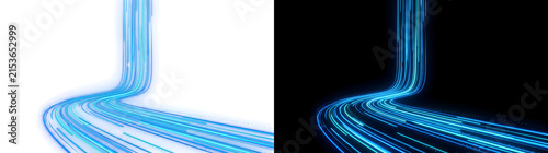 Foto Cyber highway lines of glowing blue and teal light bend into a road in PNG, Tran