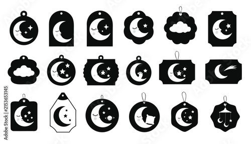 Cute sleeping moon and star tags for baby shower gifts and nursery decor