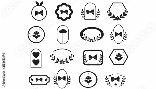 Decorative Bow Emblems with Floral Accents for Branding and Design Elements