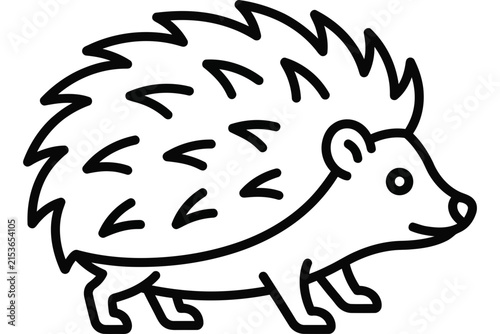 Simple line art icon of a cute hedgehog standing.