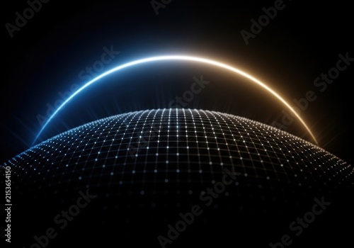 Abstract digital globe with glowing arc