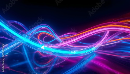 Neon Blue and Pink Twisted Glass Waves Abstract 3D Render