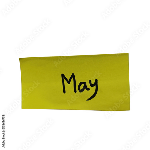 Yellow sticky note with the word may written isolated on transparent background