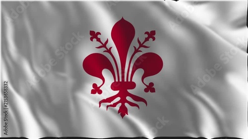Flag of Florence waving slowly in the foreground.