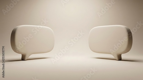 Don't want to talk concept represented by two empty speech bubbles standing apart in a minimalist studio setting with soft lighting and neutral background