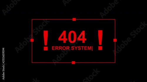 Red 404 system error massage animation with flicker glitch 4k video