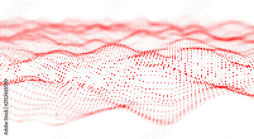 Fotografie Abstract red data flow pattern isolated on transparent background, digital waves of information for modern technology design and science