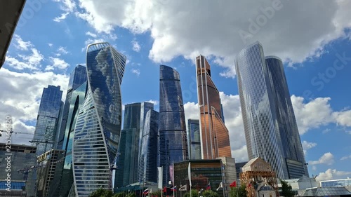 A modern city with tall buildings and many floors.
