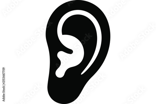 Simple black silhouette icon of a human ear.