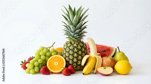 Fresh assorted tropical and temperate fruits arranged beautifully for healthy eating inspiration