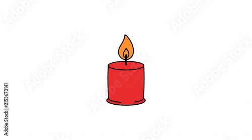 Red candle burning with a bright flame isolated on a white background
