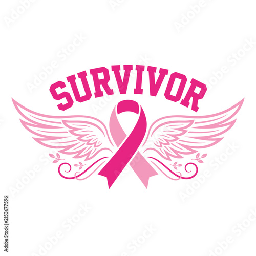 Pink ribbon survivor design with angel wings for breast cancer awareness month celebration and support for women fighting the disease