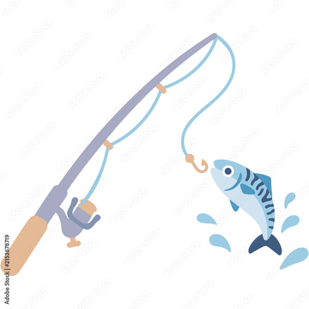 Fototapeta premium Fishing rod with a jumping mackerel fish illustration