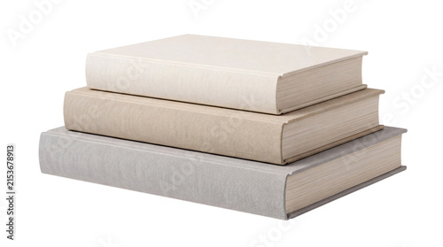 Fotografie Stack of three hardcover books in neutral tones isolated on png transparent back