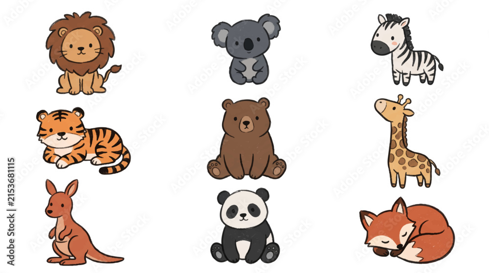 Obraz premium Seamless pattern with cute koala, brown bear, and panda faces for kids.