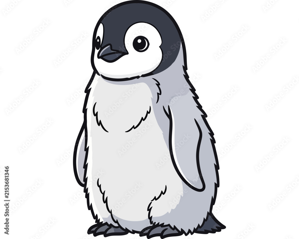 Fototapeta premium Cute cartoon penguin standing on white background.