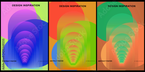 Abstract geometric poster set with design inspiration text, colorful gradient arch backgrounds, modern minimalist vector art collection