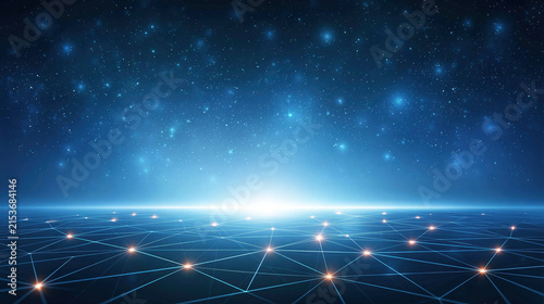 Digital abstract star network horizon light sky futuristic space grid
