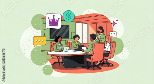 Creative team collaborating in modern workspace with brainstorming and digital design elements