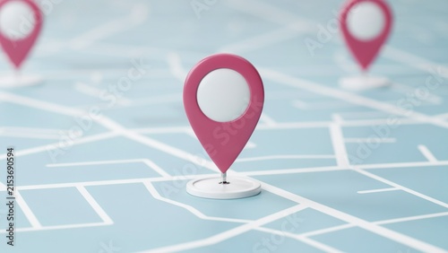 Pink Location Pin Marker on Map 3D Render Navigation Concept