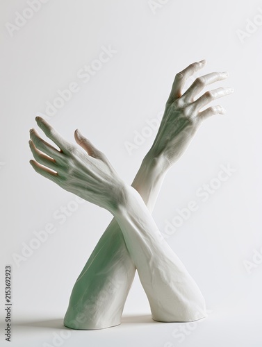 Ethereal White Sculpted Arms Reaching Upwards in Dramatic Lighting.