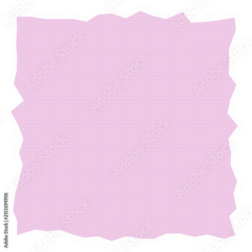 Torn Pastel Purple Grid Paper Square Frame Isolated on White Background Vector Illustration
