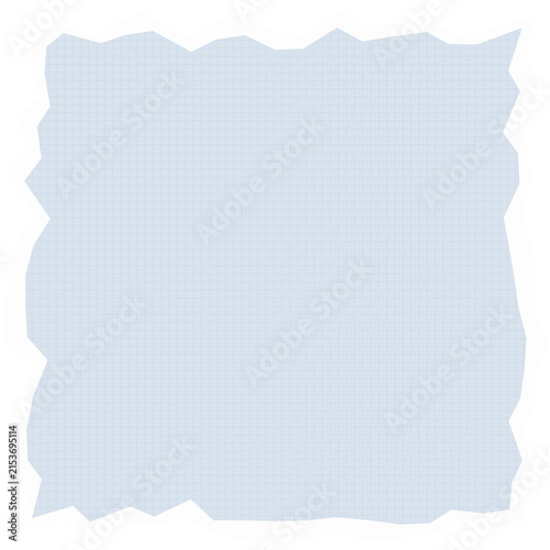 Torn Light Blue Grid Paper Square Frame Isolated on White Background Vector Illustration