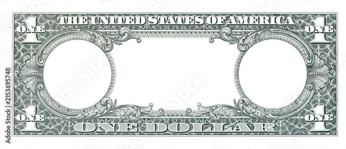 US 1 dollar bill reverse side PNG template with transparent empty frames and cutout center