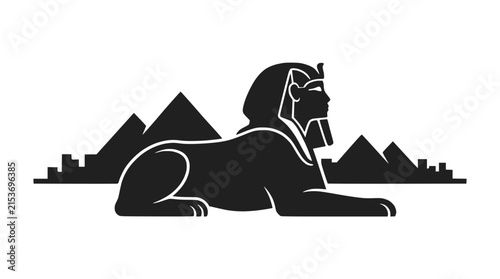 Sphinx and Pyramids Silhouette - Ancient Egyptian Landmark Icon