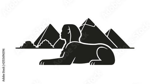 Sphinx and Pyramids Silhouette Icon Vector - Ancient Egypt Landmark