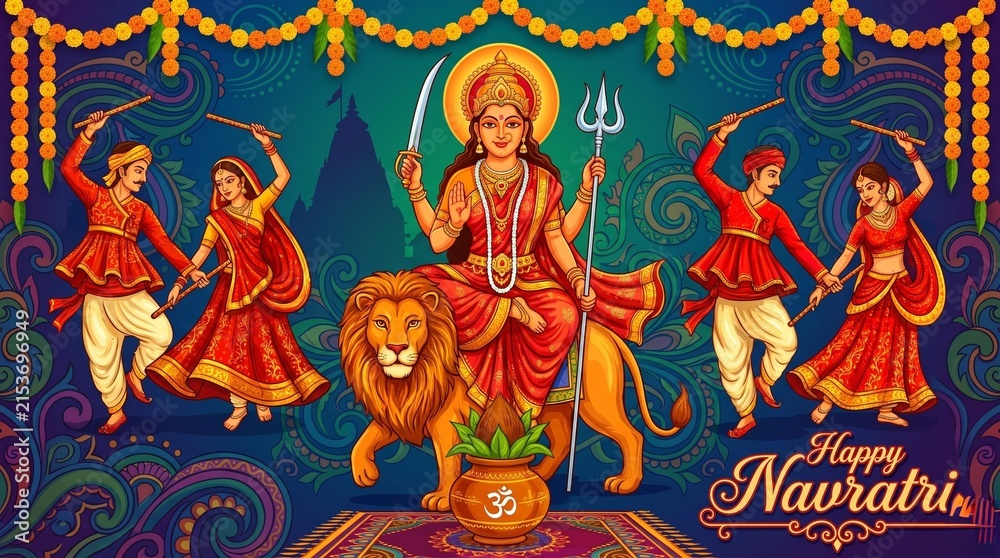 Fototapeta premium Navratri celebration greeting card with vector illustration