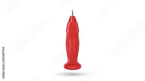 Red medical lancet tool with sharp needle for blood sampling