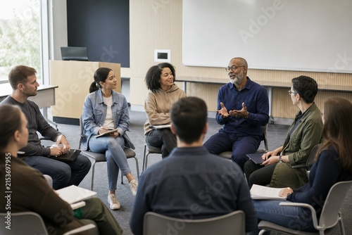 University students taking part in a discussion seminar