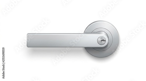 Modern brushed silver door handle with keyhole on a white background
