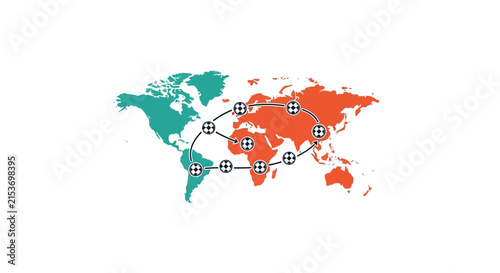 A stylized world map showing a global sports tournament travel path