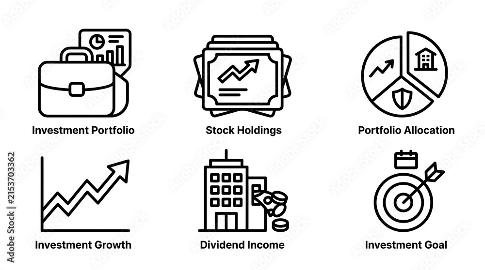Fototapeta premium Financial investment icon set for portfolio and stock growth
