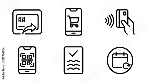 Mobile payment and digital banking line icon set