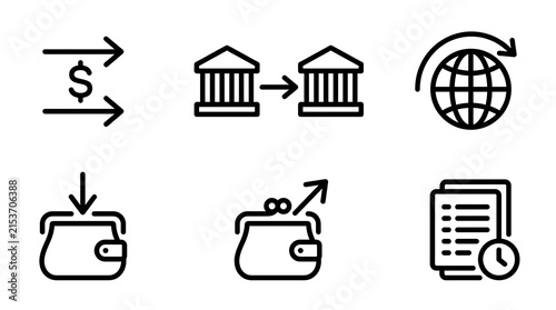 Banking and Money Transfer Line Icon Set