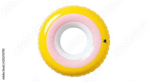 Inflatable yellow and pink pool float ring isolated on transparent background