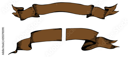 Vintage ribbon banner set with hand drawn scroll elements for decorative design