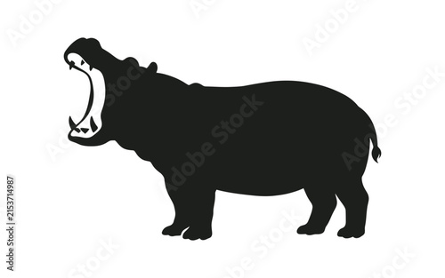 фотографія Hippopotamus silhouette displays a wide open mouth against a white background