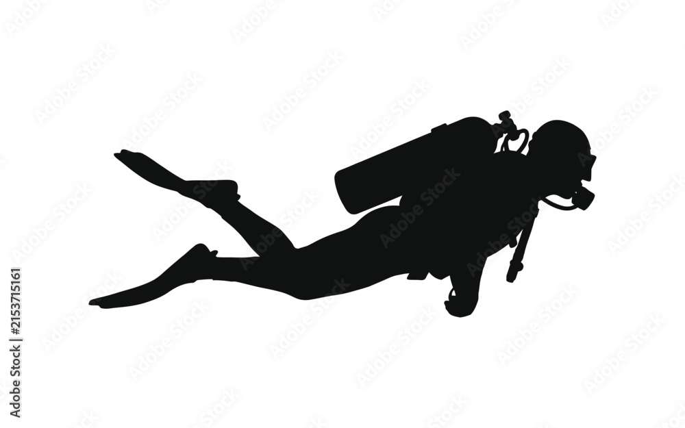 Fototapeta premium Scuba diver silhouette against a white background depicts underwater exploration