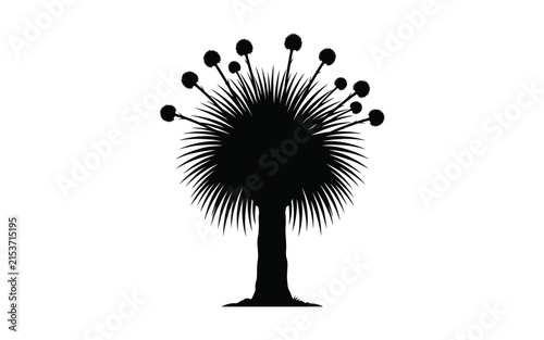 Palm tree silhouette against a white background showcases tropical foliage