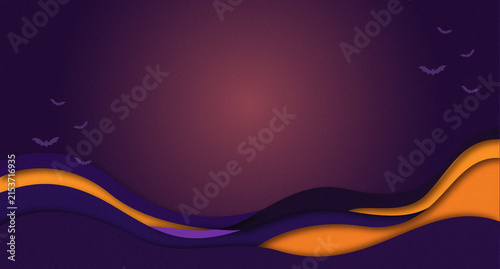 Dark purple Halloween wave background with glowing orange accents and grain texture for spooky poster, webpage header, banner or digital wallpaper design