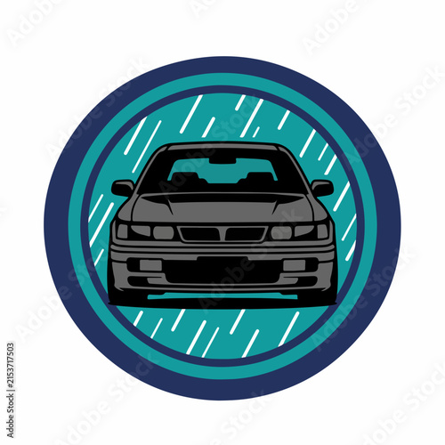 Black Car Illustration with Rain Effect.