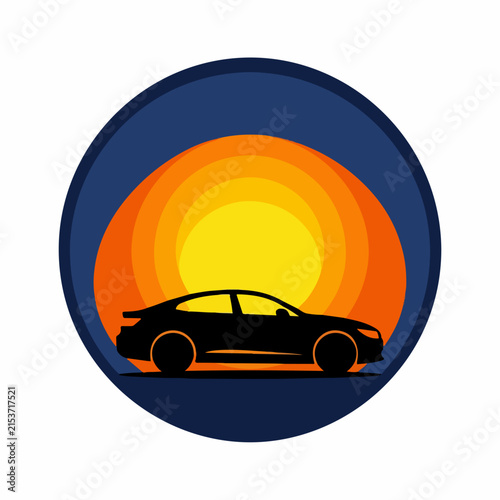 Black Sports Car Silhouette at Sunset.