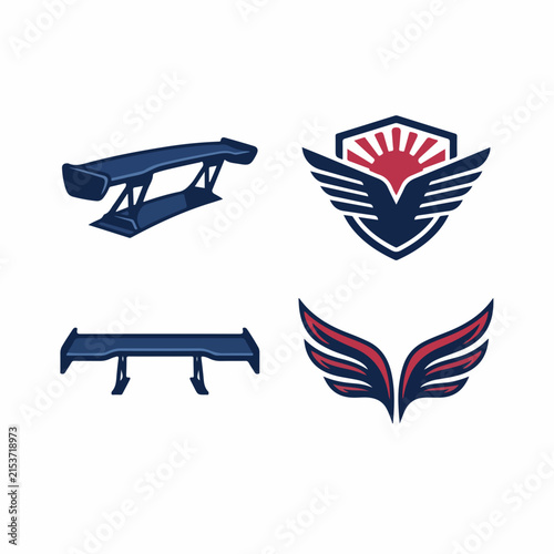 Abstract Car Spoiler and Shield Emblem Icons.