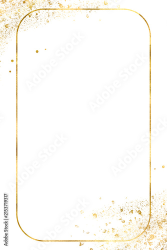 Watercolor Gold abstract grunge frame. Gold Foil Frame gold splatter frames glitter,Gold stroke on transparent background. Elegant gold sparkle gold wave background with soft festive light particles.