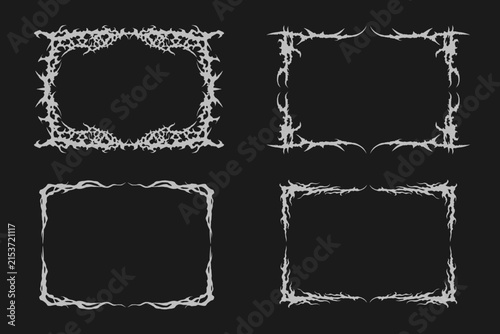 Abstract dark frames vector design with tribal, gothic, fire and root style symmetrical shapes graphic decoration elements